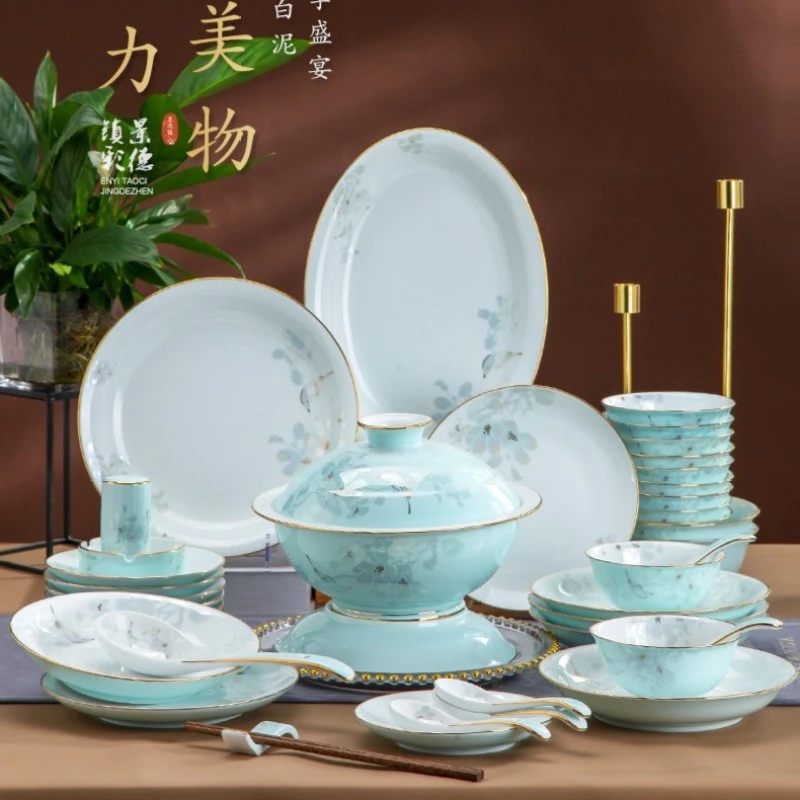 （双色釉青釉）68头餐具景德镇源产地本土瓷高温1380度高硬度釉面
