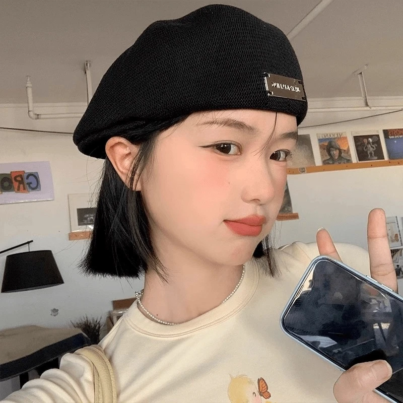 春夏贝雷帽女2024季新款显脸小反戴前进帽日系大头围黑色帽子