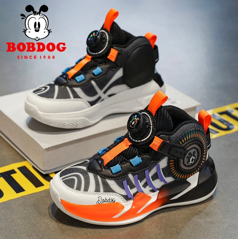 Bobdog巴布豆秋季潮流儿童篮球鞋保暖轻便中大童旋钮老爹运动鞋