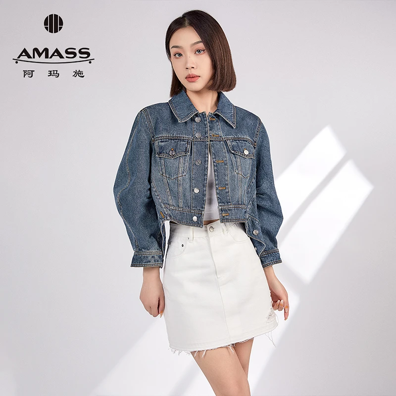 阿玛施AMASS复古休闲牛仔上衣女外套短款时尚百搭夹克5400781