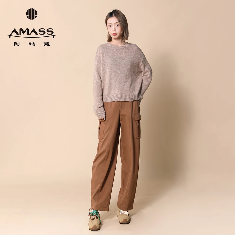 阿玛施AMASS轻质蓬松随性休闲毛衣圆领绵羊毛针织打底衫女5399761