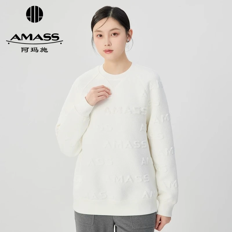 AMASS/阿玛施AMASS纯色百搭字母logo钉珠压花圆领长袖女5301072