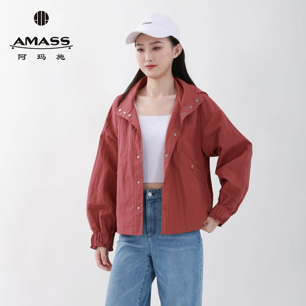 阿玛施AMASS户外登山系工装风时尚休闲连帽口袋夹克外套女5400865