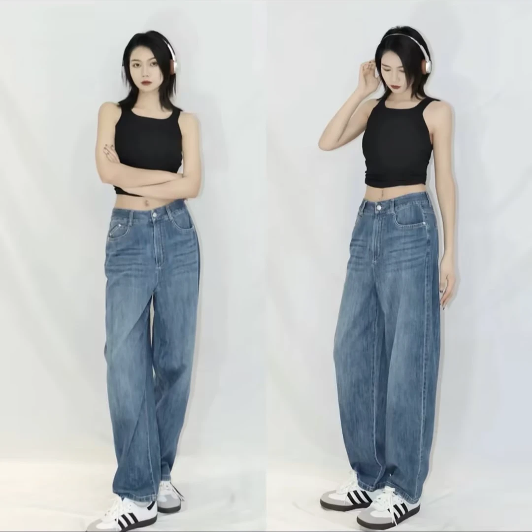 AMASS/阿玛施夏季丹宁风显瘦中高腰水洗牛仔九分香蕉裤女 5100484