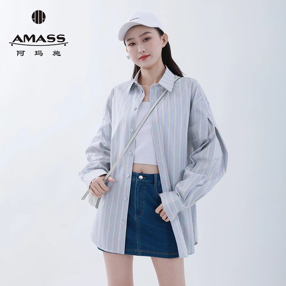 阿玛施AMASS新款百搭女装V领时尚后背设计造型女神衬衫女5301083