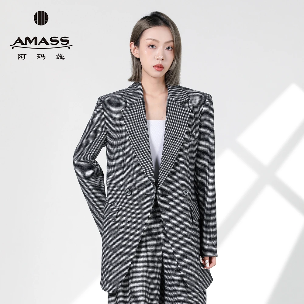 AMASS/阿玛施新款格纹高级感西装外套宽松休闲显瘦西服女5400903