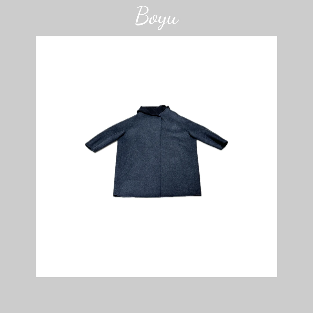 2024秋冬新款羊绒双面羊绒大衣外套单排扣配针织帽