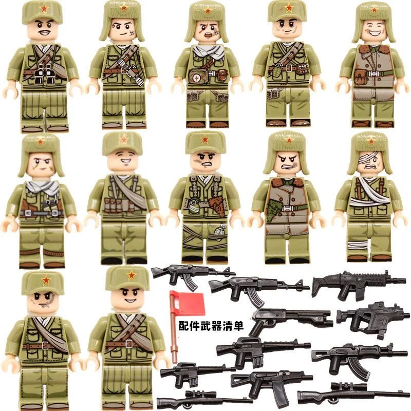 中国积木人仔可动长津湖志愿军士兵公仔军事拼装积木男孩玩具礼物