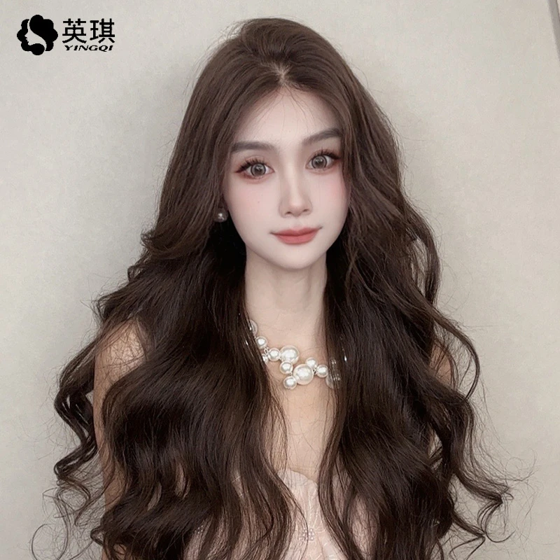 英琪假发女款推荐真人发丝自然长卷发仿真头皮真发全头套八字刘海