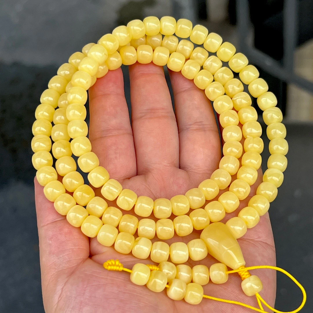 8.5mm天然俄料满蜡黄白花蜜蜡精工老型108 43