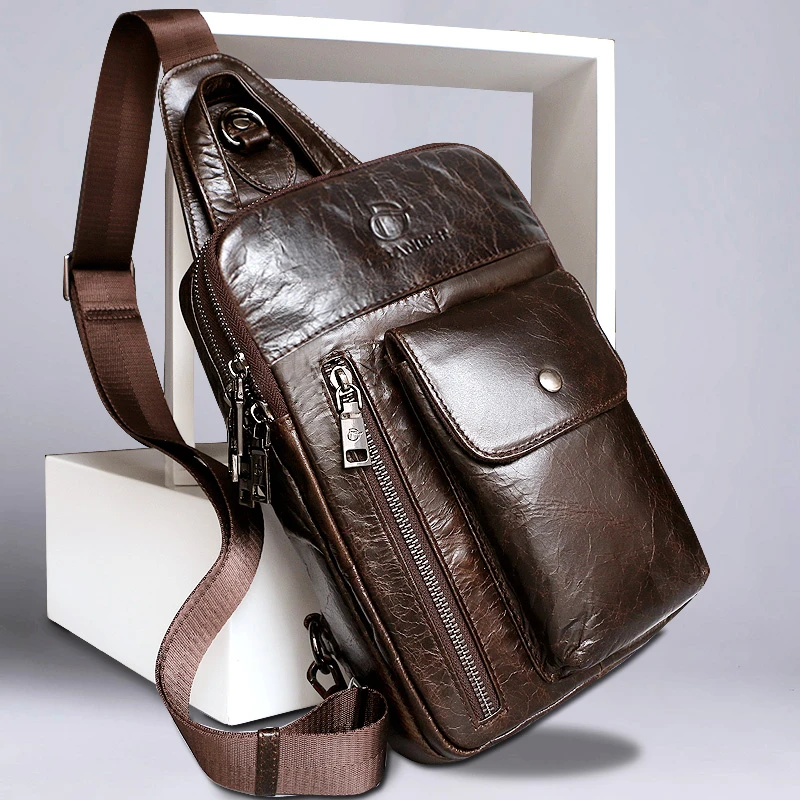 胸包男真皮软皮休闲简约单肩包斜挎包斜肩包头层牛皮胸前斜跨男包