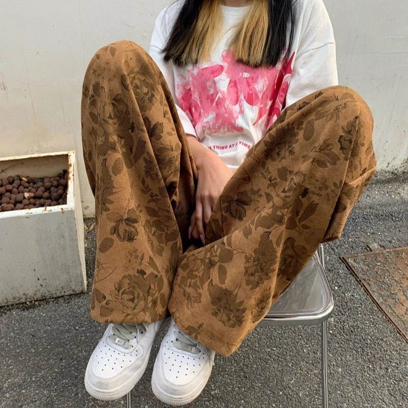 大白鲨美式潮牌高街休闲裤男女宽松百搭阔腿裤日系复古灯芯绒裤子
