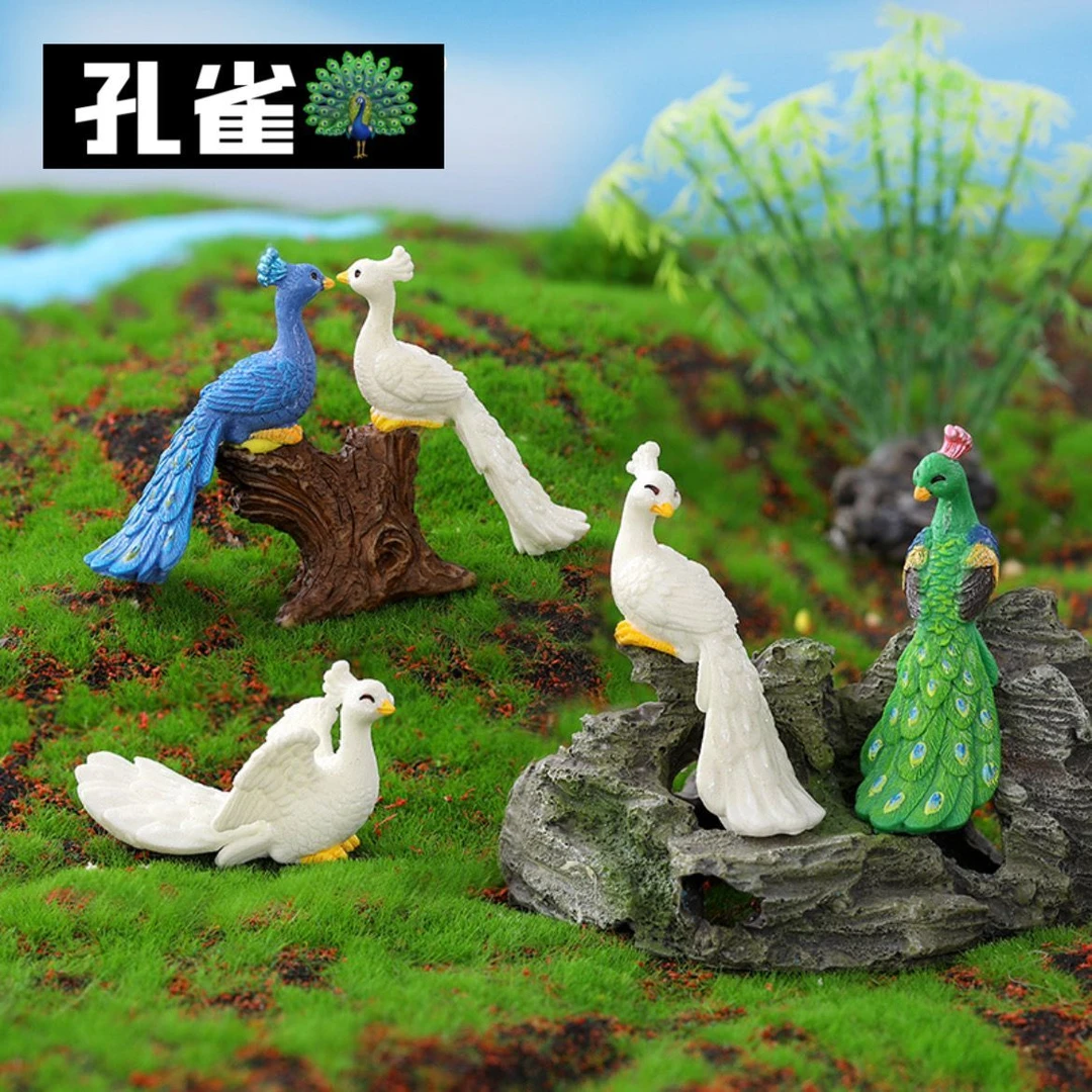 微景观小摆件孔雀仿真写实卡通孔雀多肉花盆选景盆栽树脂创意配件