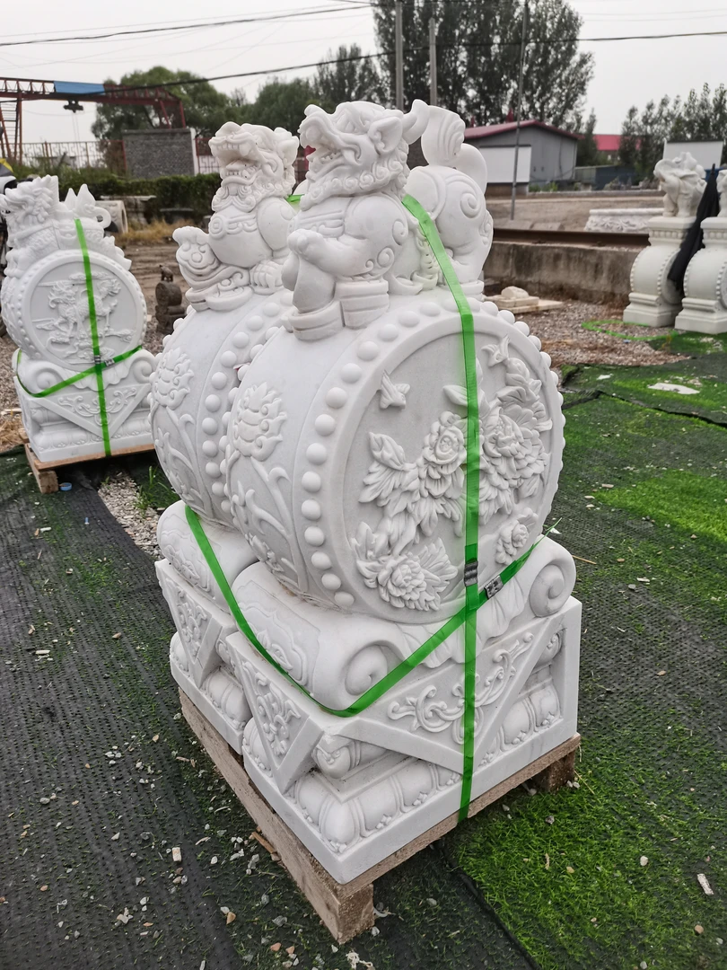 定做，80高汉白玉麒麟抱鼓石邮到家不管卸车上楼摆放家用中式玄关