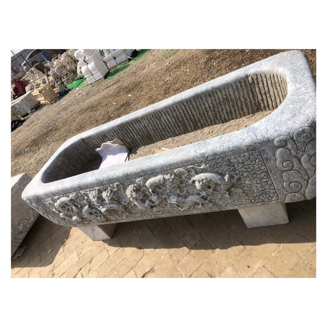 门海大缸青白石石雕摆件长长久久场寿藤花型侧面狮子戏绣球