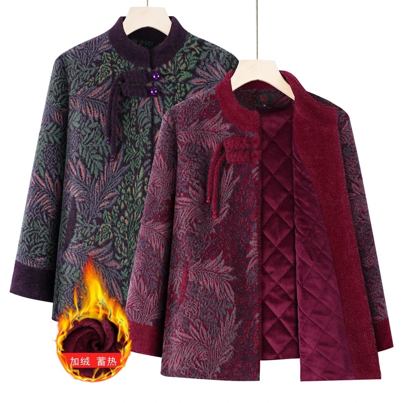 老年人冬装女毛呢外套奶奶70岁80婆婆棉袄加绒加厚老人妈妈国风