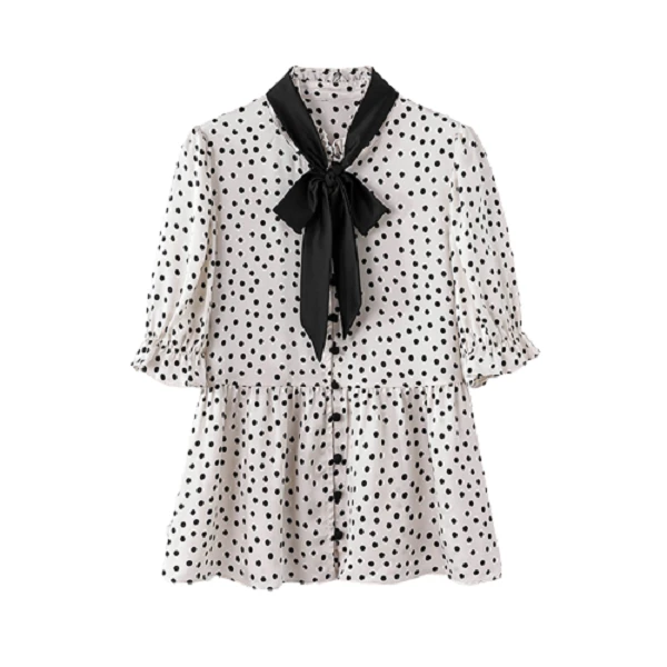 2号【波点衬衣】夏季法式百搭中长款黑白波点泡泡短袖衬衫上衣C252