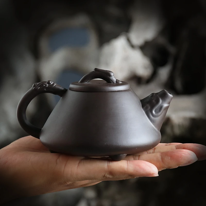 原矿紫砂茶道龙把石瓢壶原矿紫砂功夫茶具礼品茶壶180毫升陶瓷