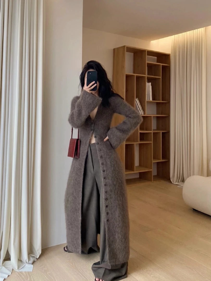 1294马海毛开衫针织连衣裙女秋冬穿搭高级感慵懒风软糯长款毛衣裙