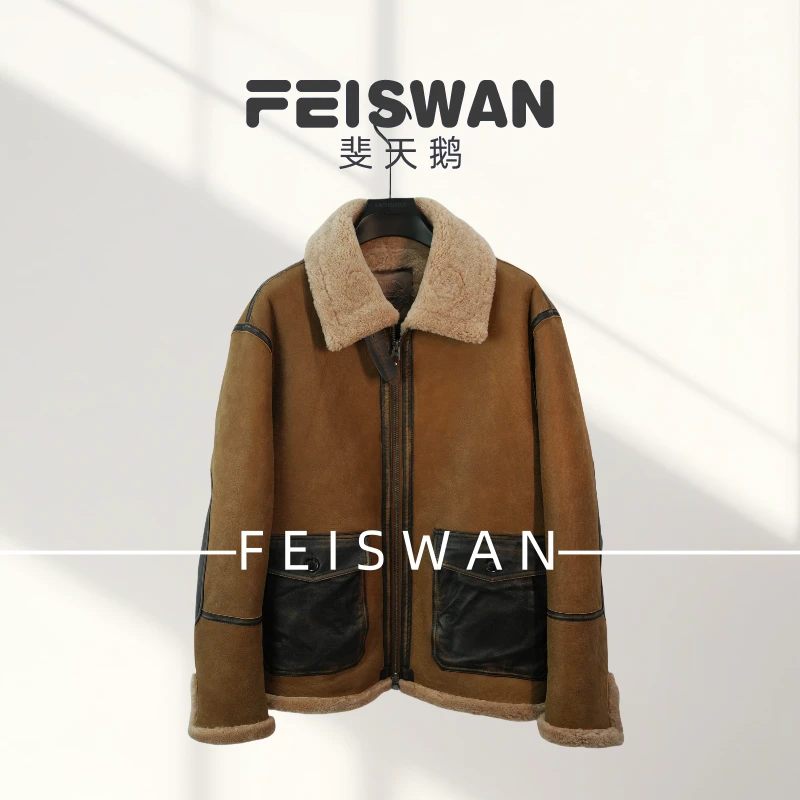 原生态皮毛一体B3机车复古肉桂斑鸠灰加厚冬季保暖户外休闲外套
