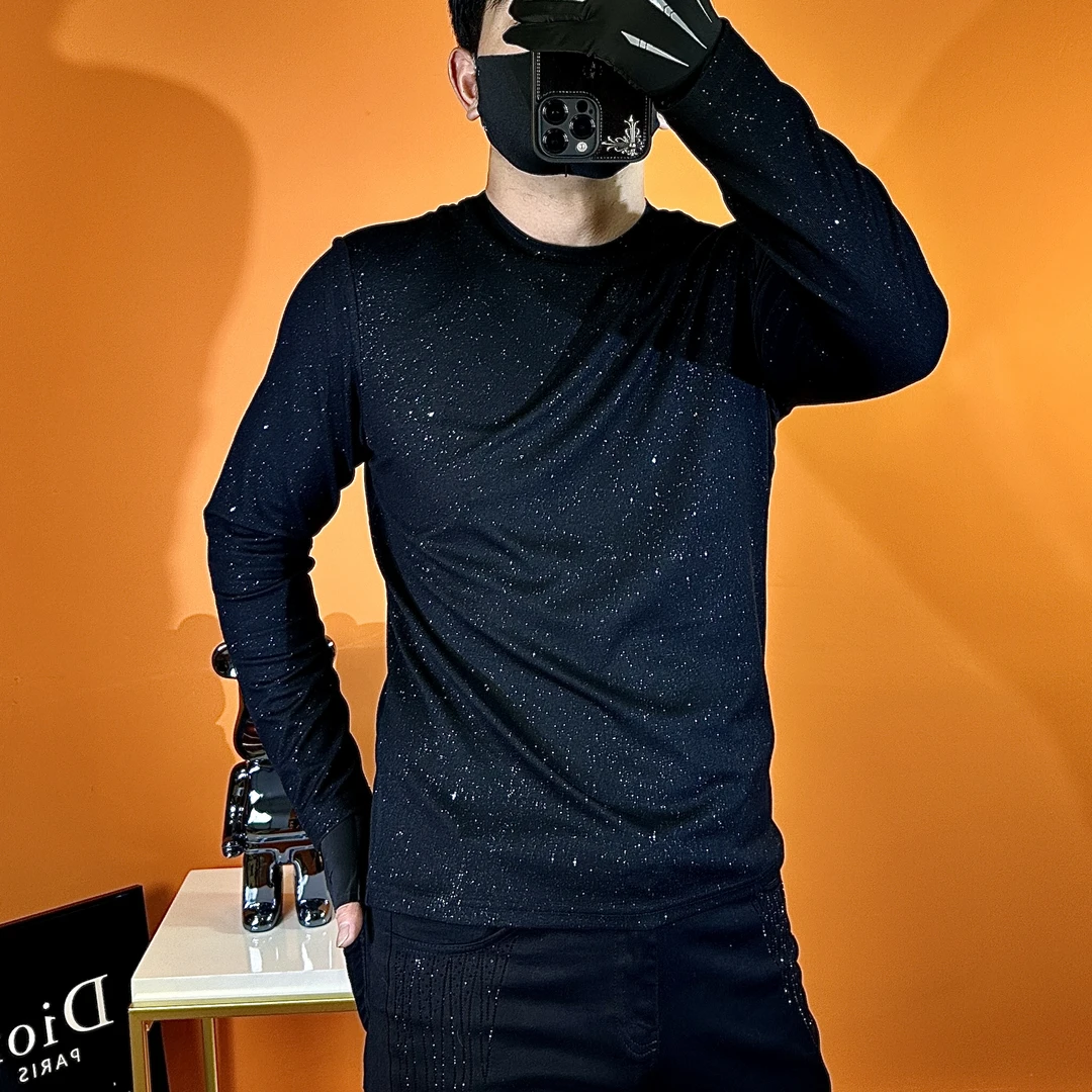 2024时尚满天星圆领轻奢网红男士长袖轻奢潮流百搭修身秋冬卫衣