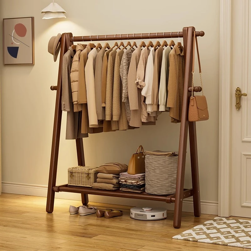 全实木挂衣架落地卧室家用衣帽架房间置物晾衣架室内衣架子落地式