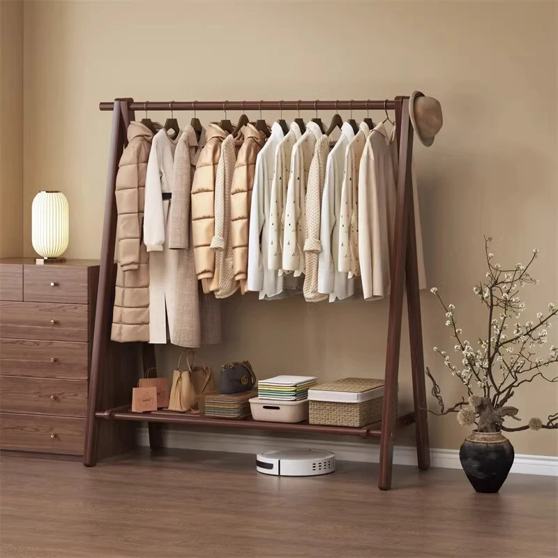 卧室实木落地衣架黑胡桃色挂衣架放脱下衣服客厅高级感折叠衣帽架
