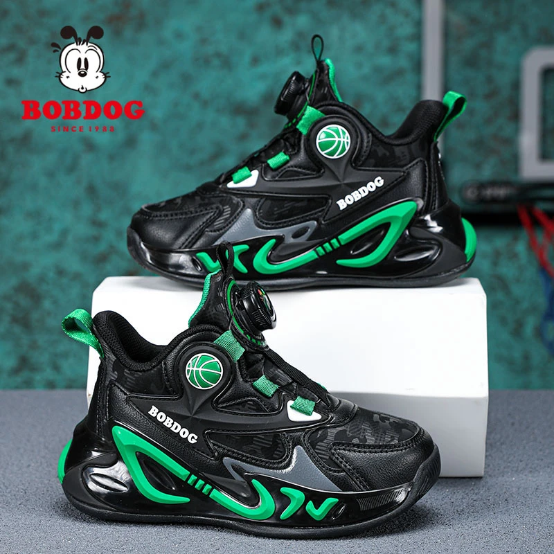 巴布豆男童运动鞋2024秋冬季新款皮面防水小学生耐磨儿童篮球鞋子