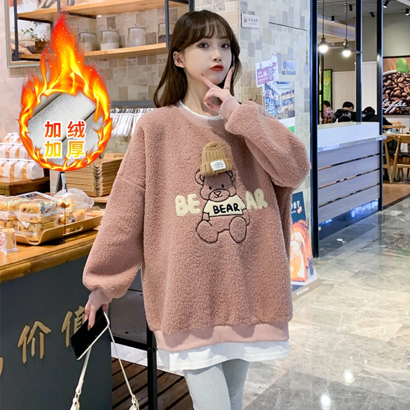 孕妇上衣加绒加厚孕妇冬款孕妇卫衣孕妇装秋冬洋气新款孕妇外套冬