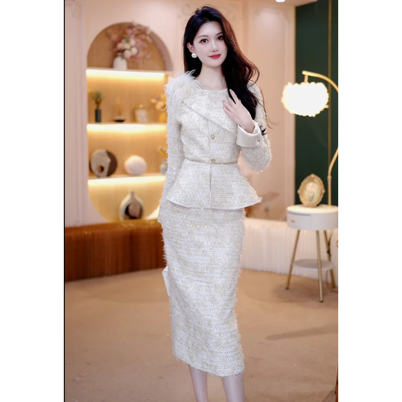 2024秋冬新款时尚气质轻奢名媛法式修身显瘦长袖假俩件连衣裙2036