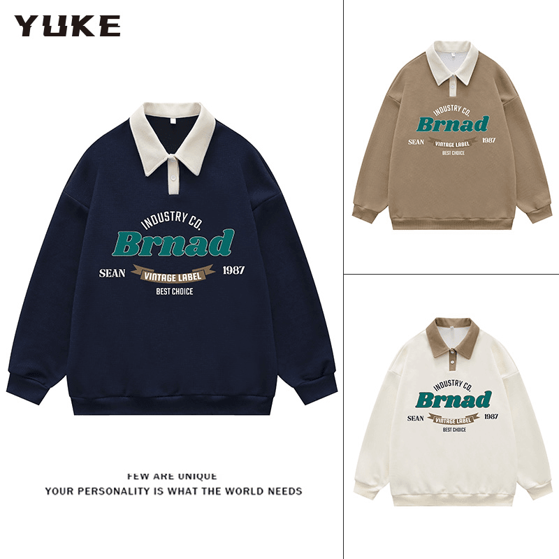 【YUKE】POLO领卫衣男女秋冬翻领休闲宽松上衣5303