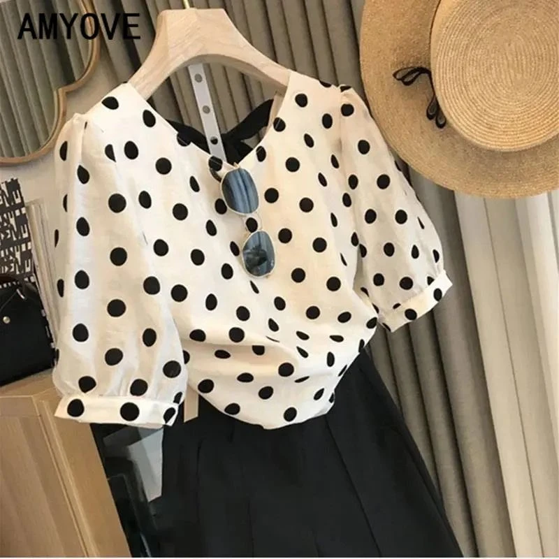 波点领带短袖上衣 f052