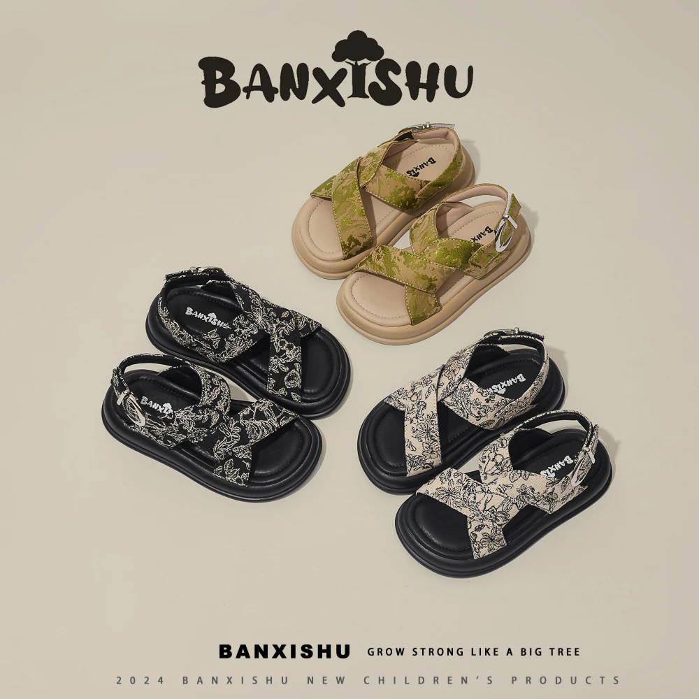 BANXISHU/班喜树 2024夏季爆款男童女童休闲时尚百搭软底国风凉鞋