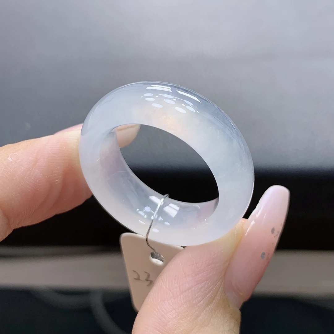 23-24号 白冰宽版轮胎翡翠戒指 白月光戒圈 内径20.3-9.2-4.9