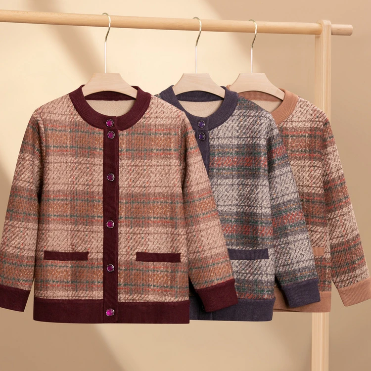 老太太秋装加绒加厚毛衣女中老年奶奶装开衫针织衫妈妈秋冬季外套