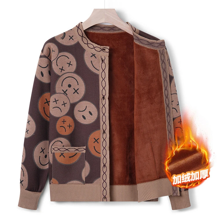 中老年妈妈装休闲针织衫外套女奶奶装秋冬季洋气毛衣加绒加厚上衣