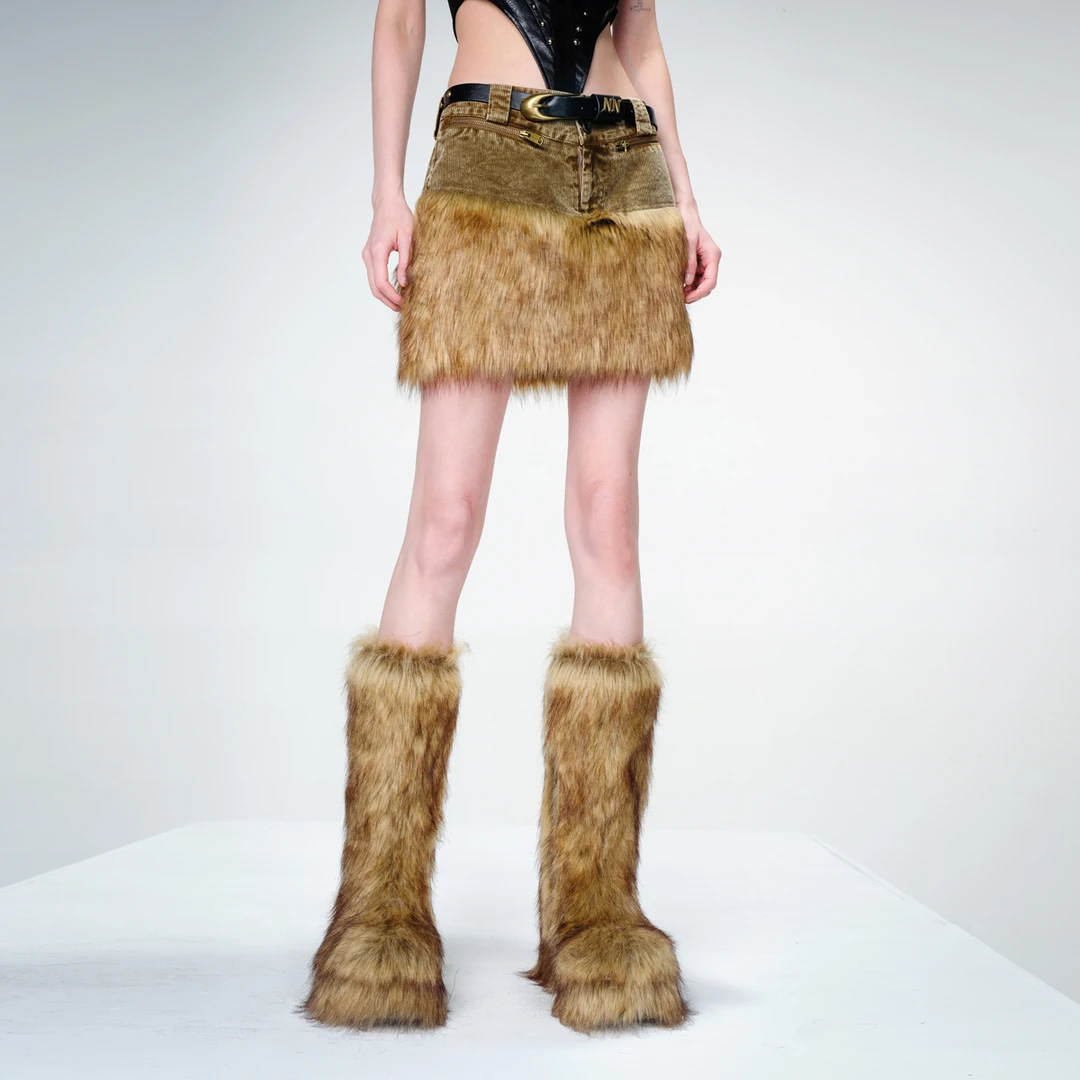 NN-NORTH NODE ‘野火烧不尽’洗水灯芯绒毛毛半身裙