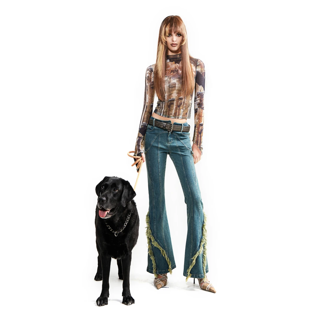 NORTH NODE欧美风上衣复古印花设计师皮肤衣网纱T恤