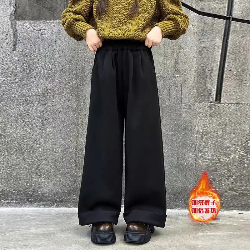 凯乐女童秋冬一体绒呢料休闲百搭加绒直筒裤