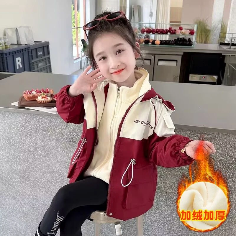 女童2024新款夹棉外套秋冬深秋初冬加厚两件套冲锋衣大童儿童棉服