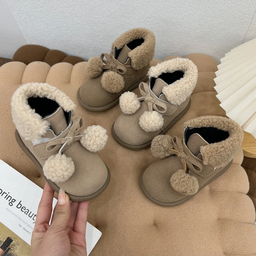 中小童加棉短靴甜美女童公主靴时尚儿童短靴二棉幼儿女宝雪地棉鞋