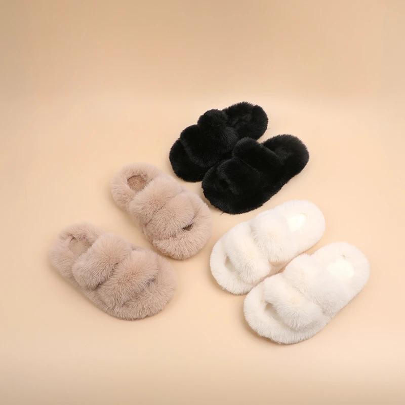 女童毛毛拖鞋亲子网红外穿一字拖2023秋季新款小女孩居家棉拖5002