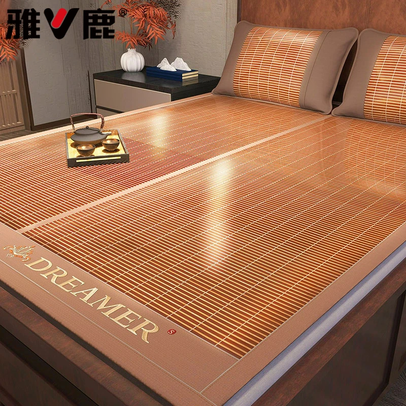 V/雅鹿竹席凉席夏季2025新款冰丝双面草席藤席可机洗折叠宿舍席子