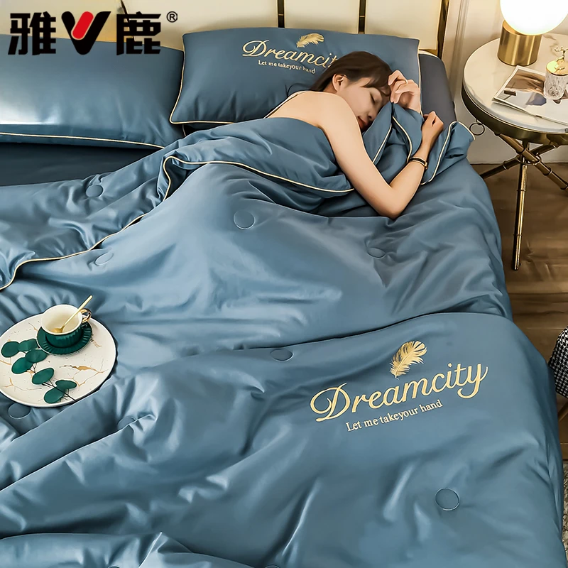 V/雅鹿冰丝夏凉被空调被四件套夏季夏被2025新款夏天薄被子可机洗
