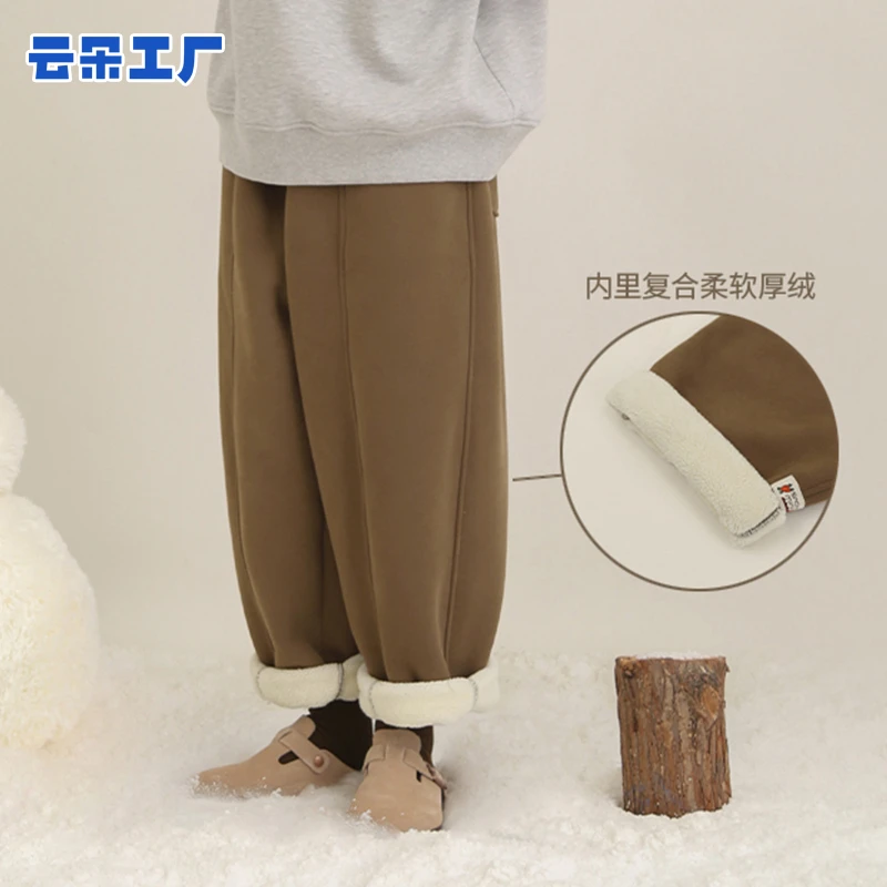 云朵工厂小雪人加绒卫裤秋冬舒适保暖休闲松紧腰抽绳茧型裤可爱女