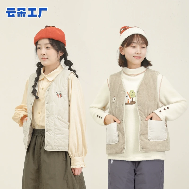 云朵工厂小雪人毛绒双面棉马甲2024秋冬季休闲背心外套百搭保暖
