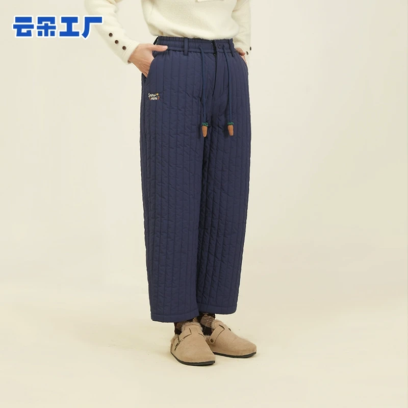 【样品】云朵工厂小雪人绗棉茧型裤条纹夹棉休闲裤加厚外穿棉裤直筒
