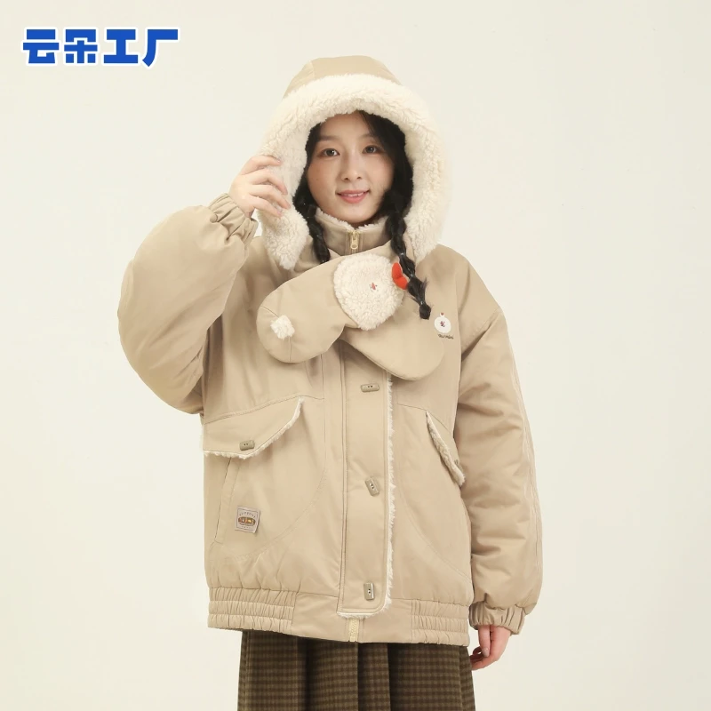 云朵工厂小雪人兔子造型围巾棉服秋冬季保暖棉衣女款外套