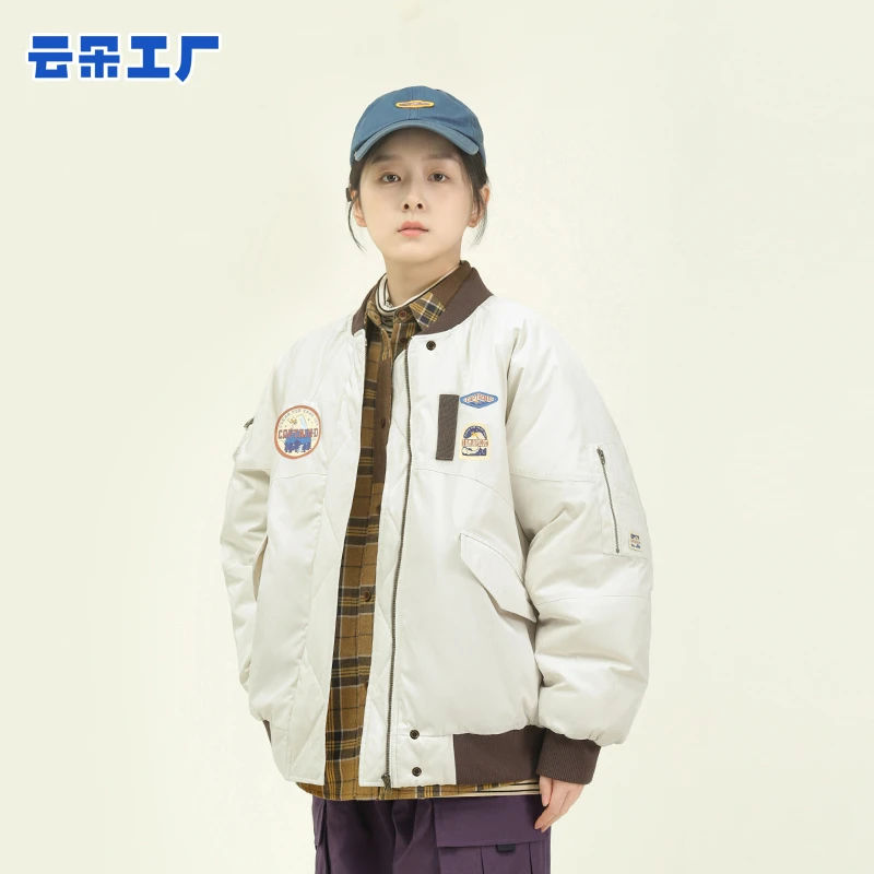云朵工厂飞行员棒球领夹克棉服冬季宽松休闲加厚保暖棉服时尚