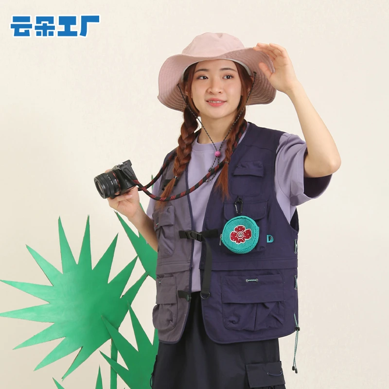 云朵工厂花学家工装拼色马甲休闲潮流多口袋户外时尚无袖宽松马夹